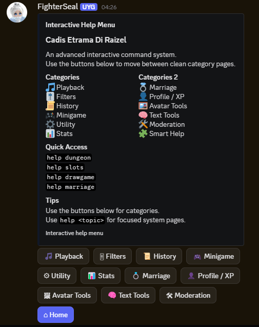 Raizel Discord system bot interface